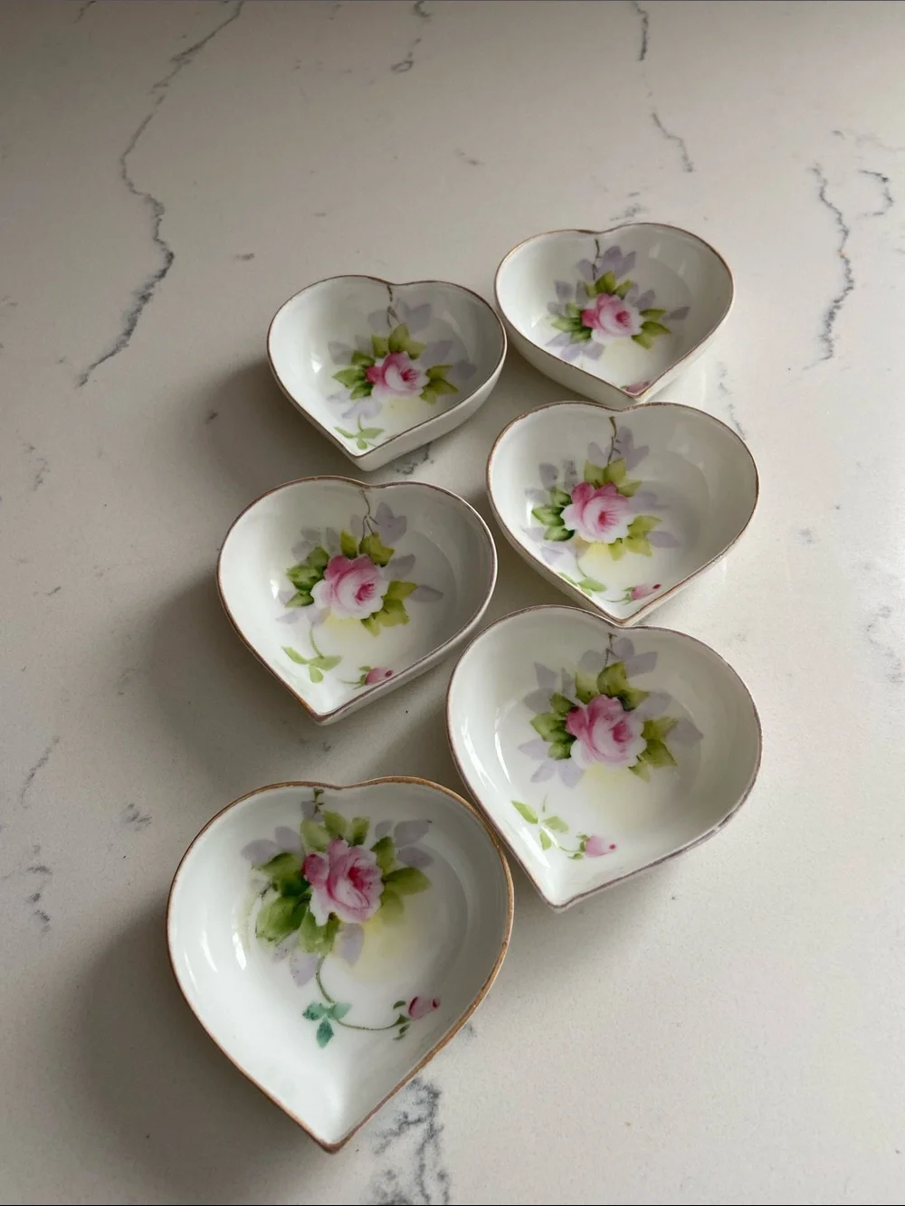 Antique Noritake Heart Butter Pats Hand Painted Roses Set of 6